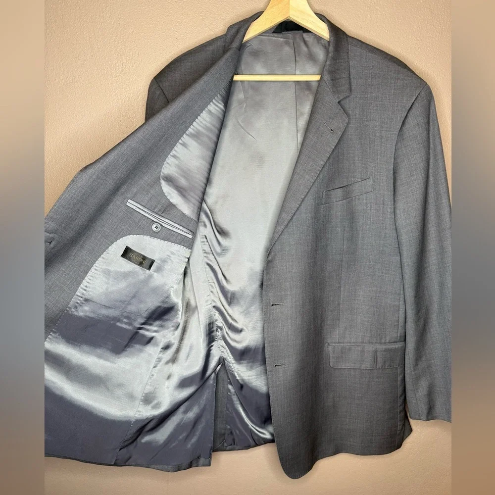 Baroni Men's Gray 100% Wool Classic Suit Coat Blazer Size 46L Special Event